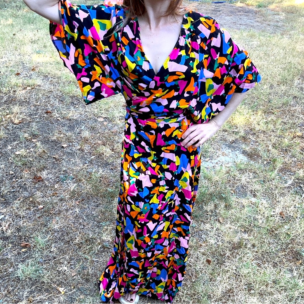NWT Traffic People Colorful Abstract Wrap Dress